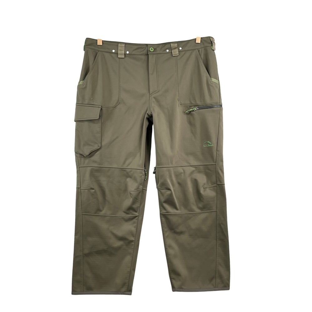 LL Bean Cargo Pants Mens 41x29 Green Fleece Lined Softshell Gorpcore Hiking Camp